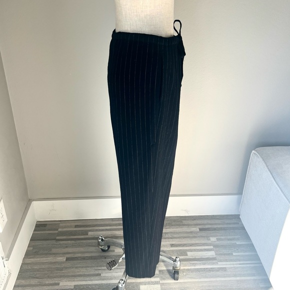 Vintage Saks Fifth Avenue wool drawstring black pinstripe wide leg trousers - Picture 4 of 7